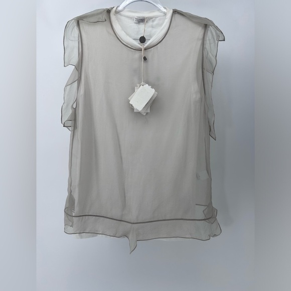 Brunello Cucinelli Tops - Brunello Cucinelli Womens Taupe Silk Chiffon  Overlay With Attached T-Shirt Med